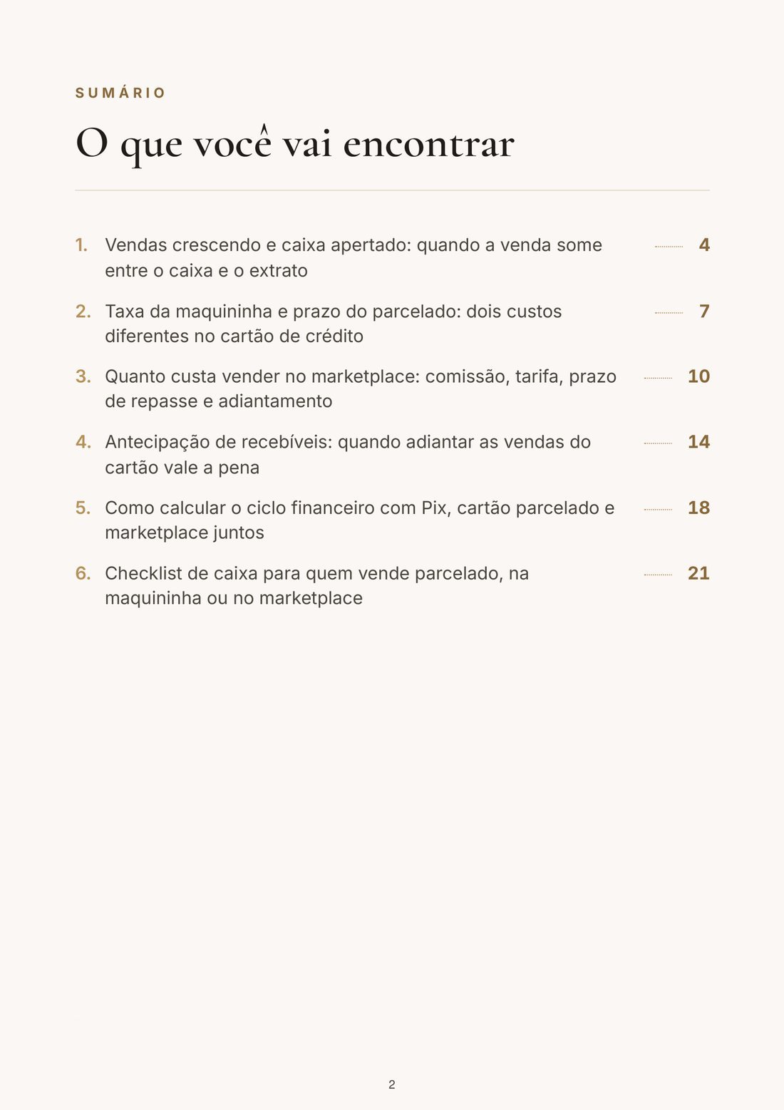 Página do sumário do ebook Vendeu Mas Não Chegou: o Dinheiro Que Fica Pelo Caminho